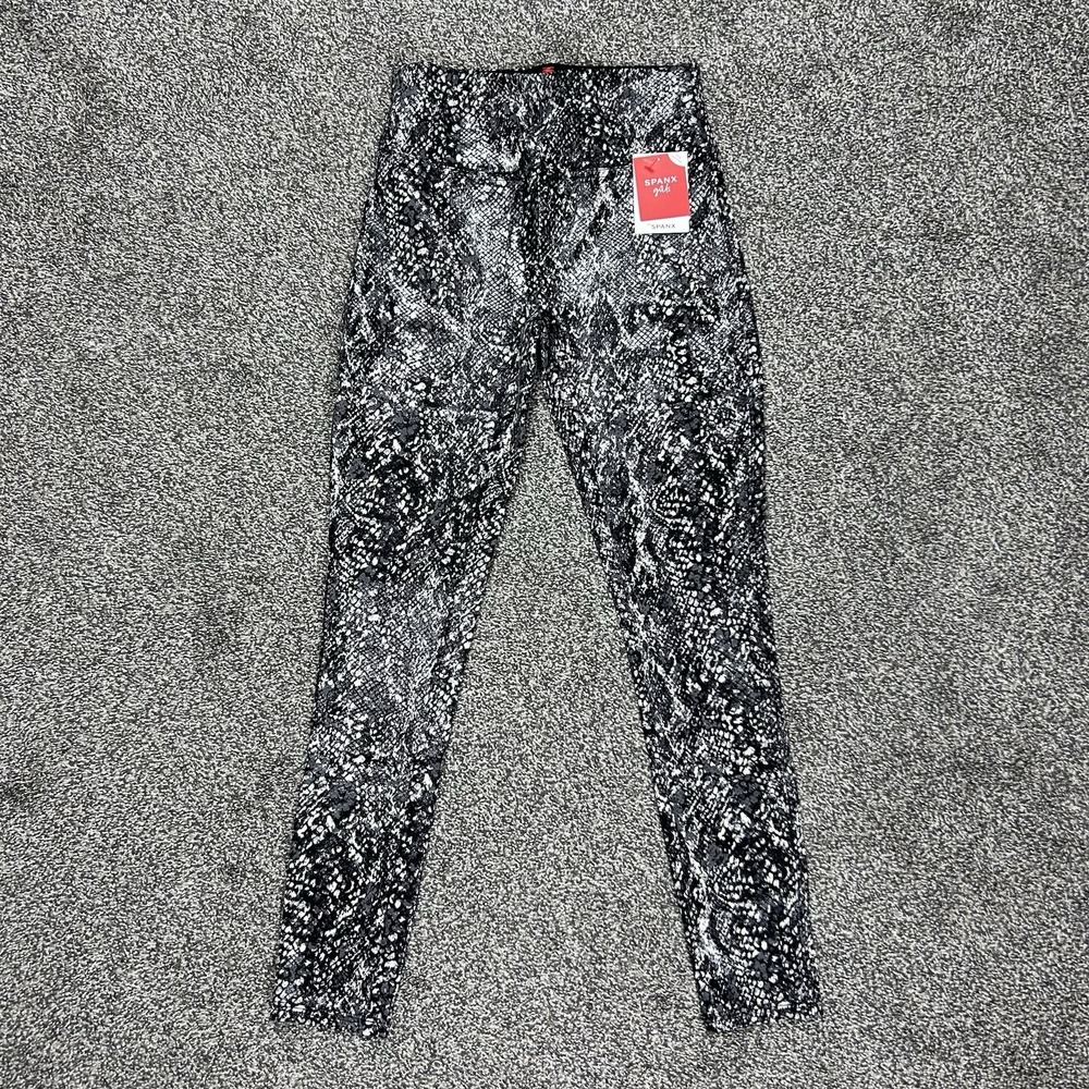 NEW Spanx Faux Leather Snake Shine Leggings Grey Black Shaping Girls Large‎